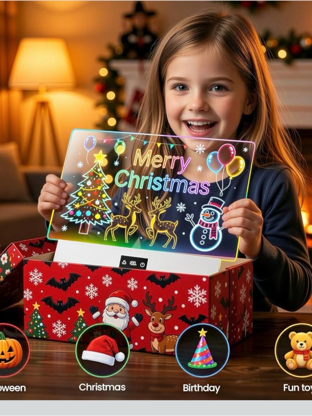 New 16" LED Drawing Board for Kids White 8 Colors 3 Dynamic Modes, Rechargeable - Picture 4 of 6